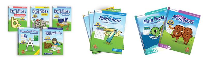 Includes All 8 Workbooks (Preschool Prep Basic Skills, Sight Words, Blends, Digraphs, Letter Sounds, and Math Facts Level 1, 2 & 3)